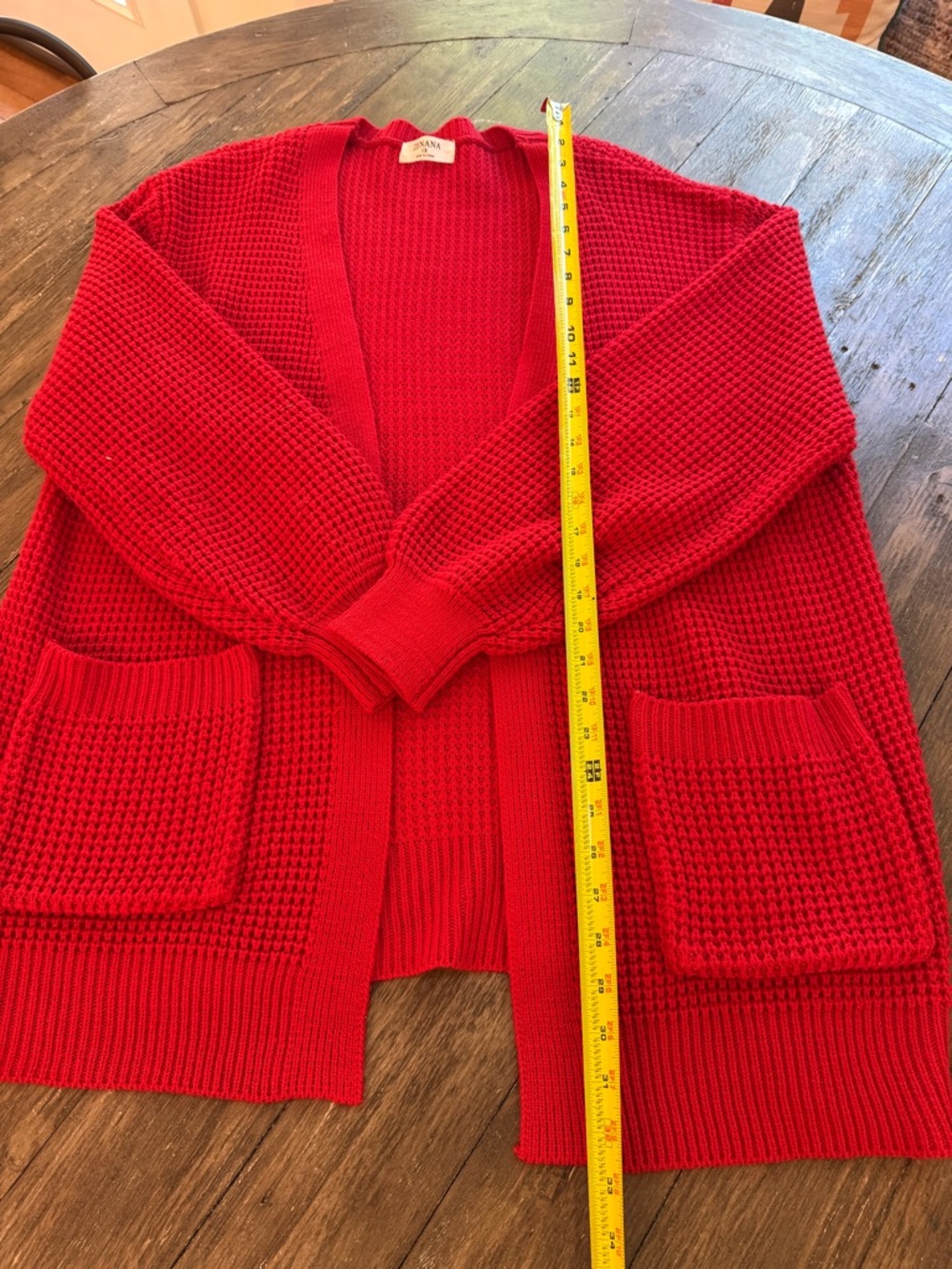 Zenana 1X Red Waffle Knit Cardigan Longline Open Front Pockets Cozy Sweater - Picture 9 of 10